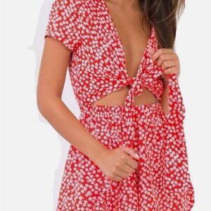 Princess Polly Women's Virgo Tie Front Short Sleev Romper sz2